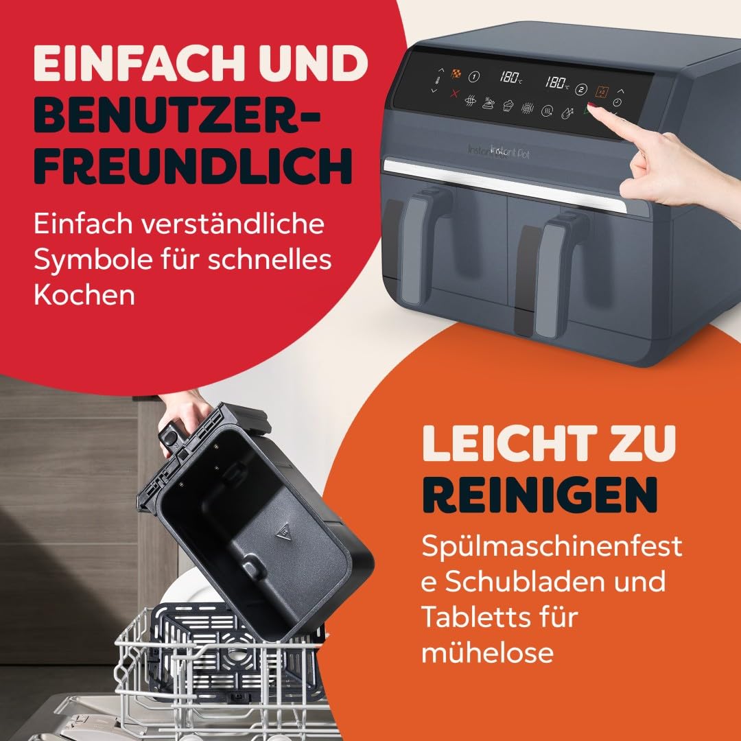 instant-pot-vortex-dual-hei-luftfritteuse-8-l-tr-ffelgrau-8-in-1-doppelkorb image 3