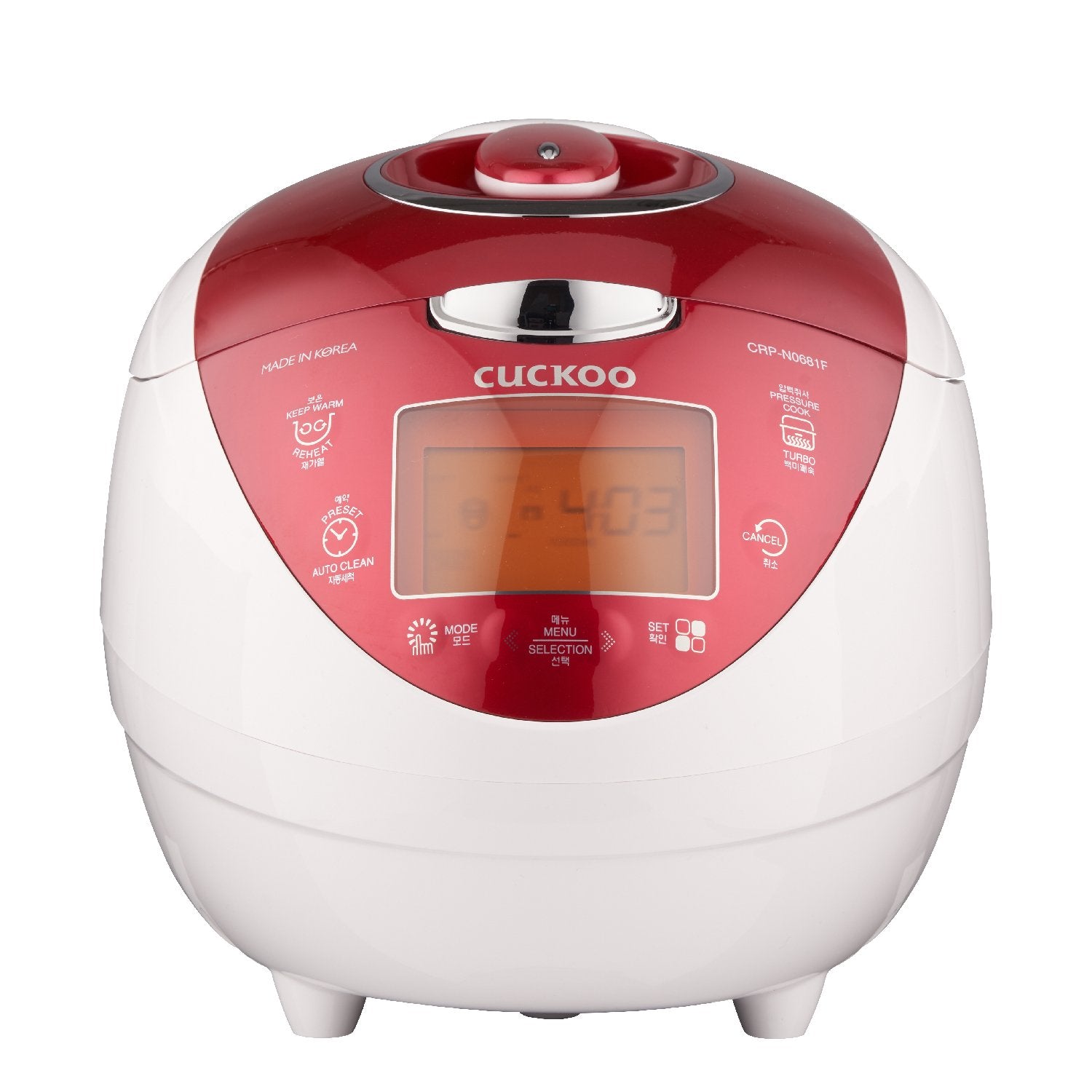 cuckoo-crp-n0681f-dampfdruck-reiskocher-1-08-l-6-cups-rot-wei image 1