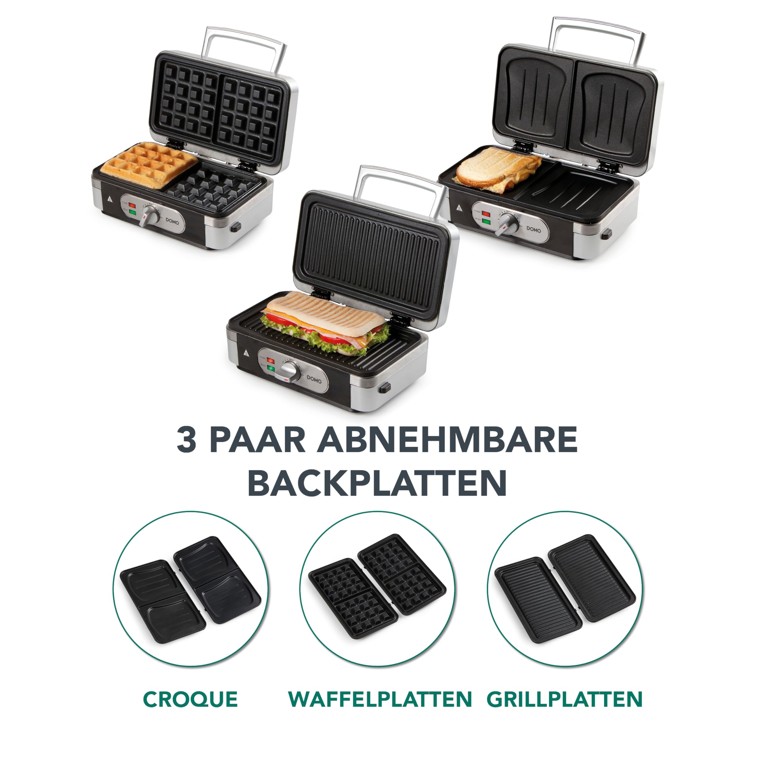 domo-3-in-1-sandwichmaker-waffeleisen-kontaktgrill-mit-wechselplatten image 3