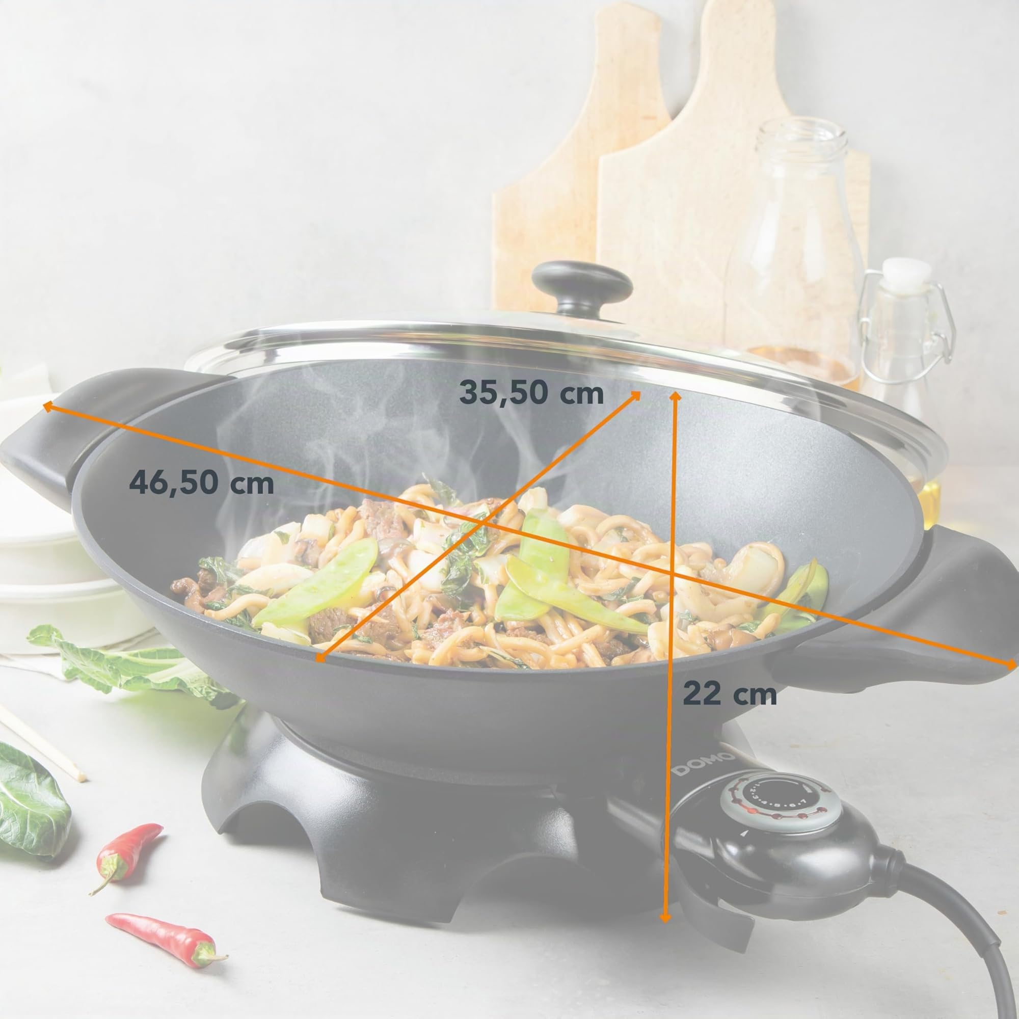 domo-elektrischer-wok-5-l-mit-glasdeckel-und-antihaftbeschichtung-2200-w image 5