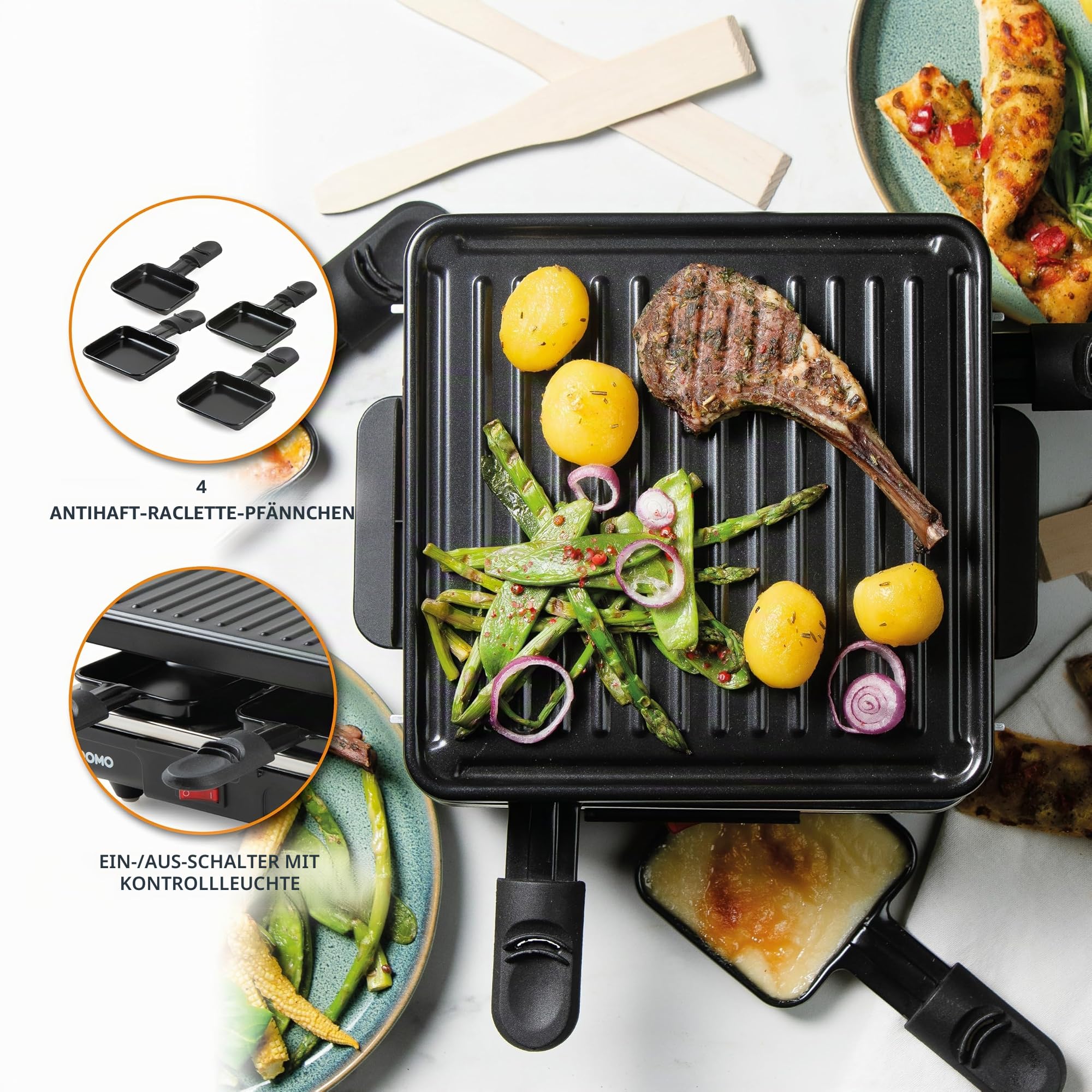 domo-raclette-grill-4-personen-600w-mit-grillplatte image 3