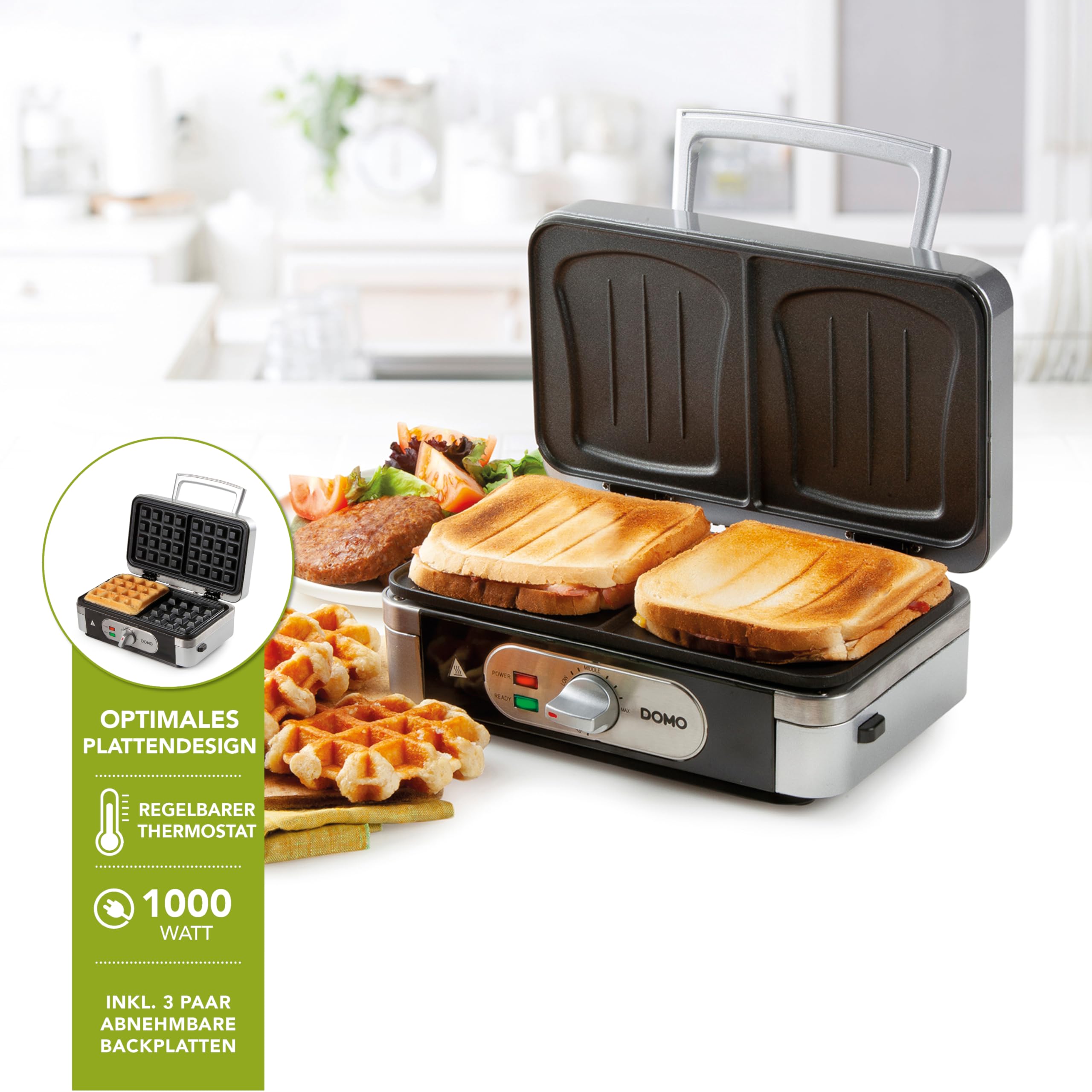 domo-3-in-1-sandwichmaker-waffeleisen-kontaktgrill-mit-wechselplatten image 2