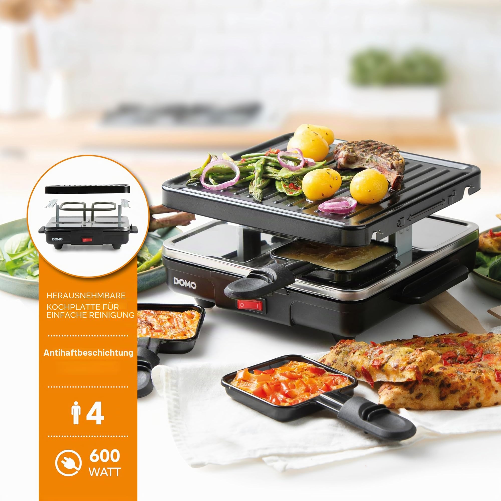 domo-raclette-grill-4-personen-600w-mit-grillplatte image 2
