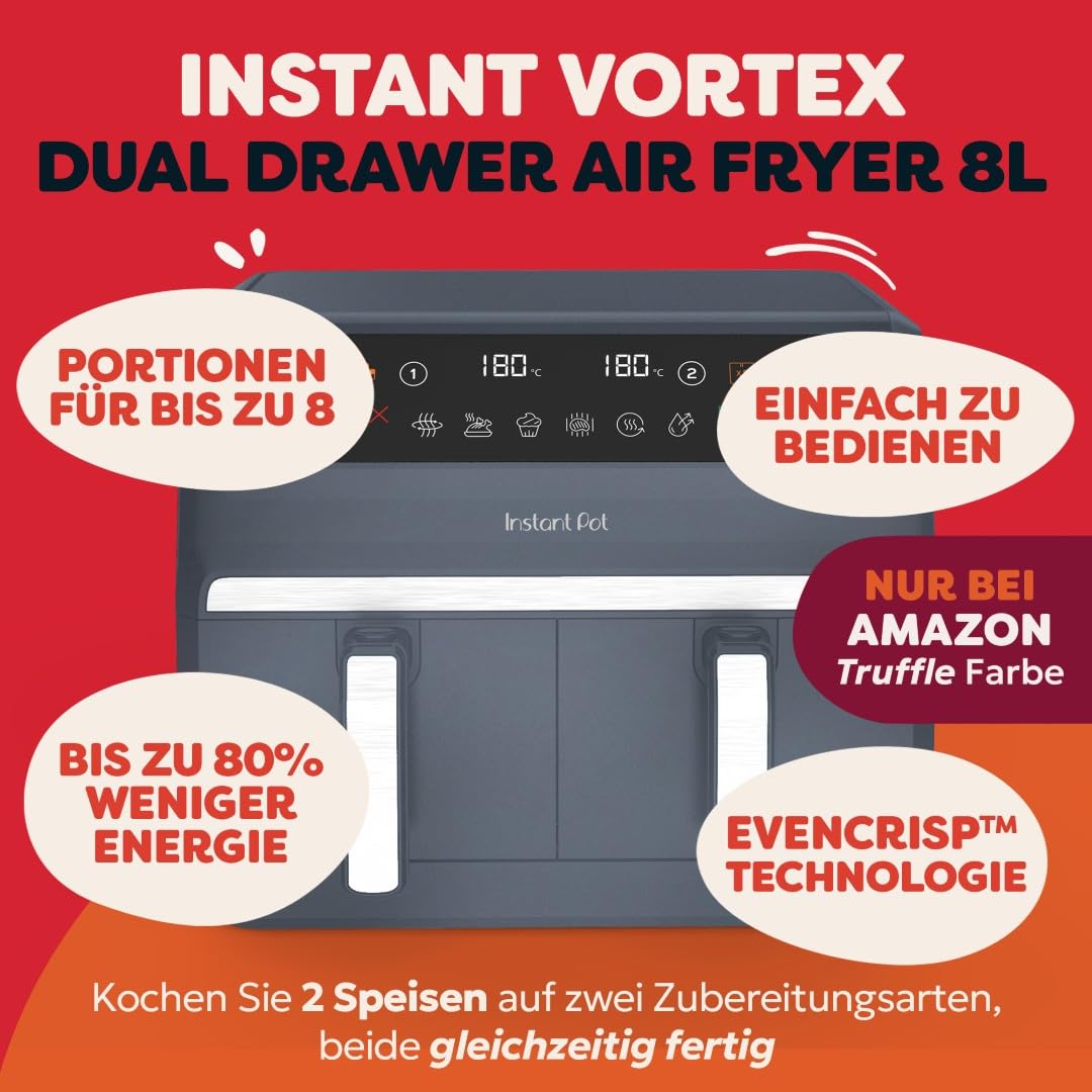 instant-pot-vortex-dual-hei-luftfritteuse-8-l-tr-ffelgrau-8-in-1-doppelkorb image 2