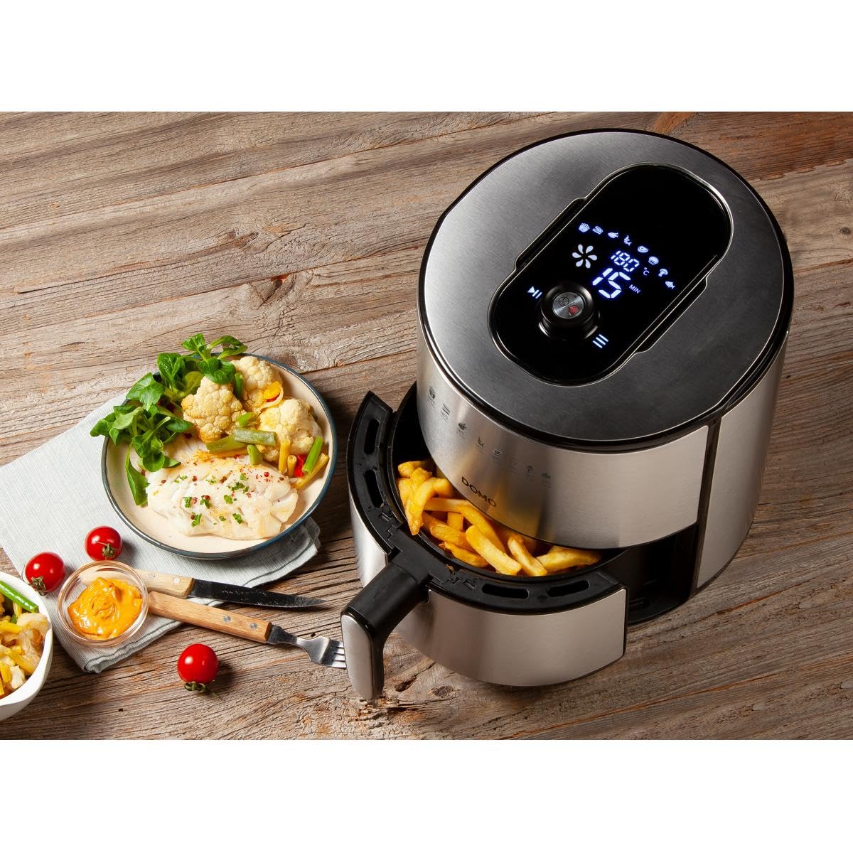 domo-do530fr-hei-luft-fritteuse-4-l-1500-w-edelstahl-mit-lcd image 4