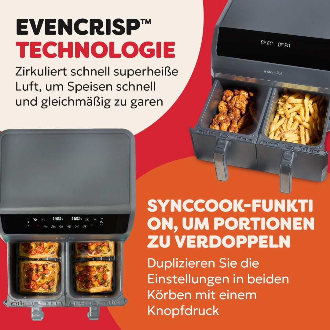 instant-pot-vortex-dual-hei-luftfritteuse-8-l-tr-ffelgrau-8-in-1-doppelkorb image 4