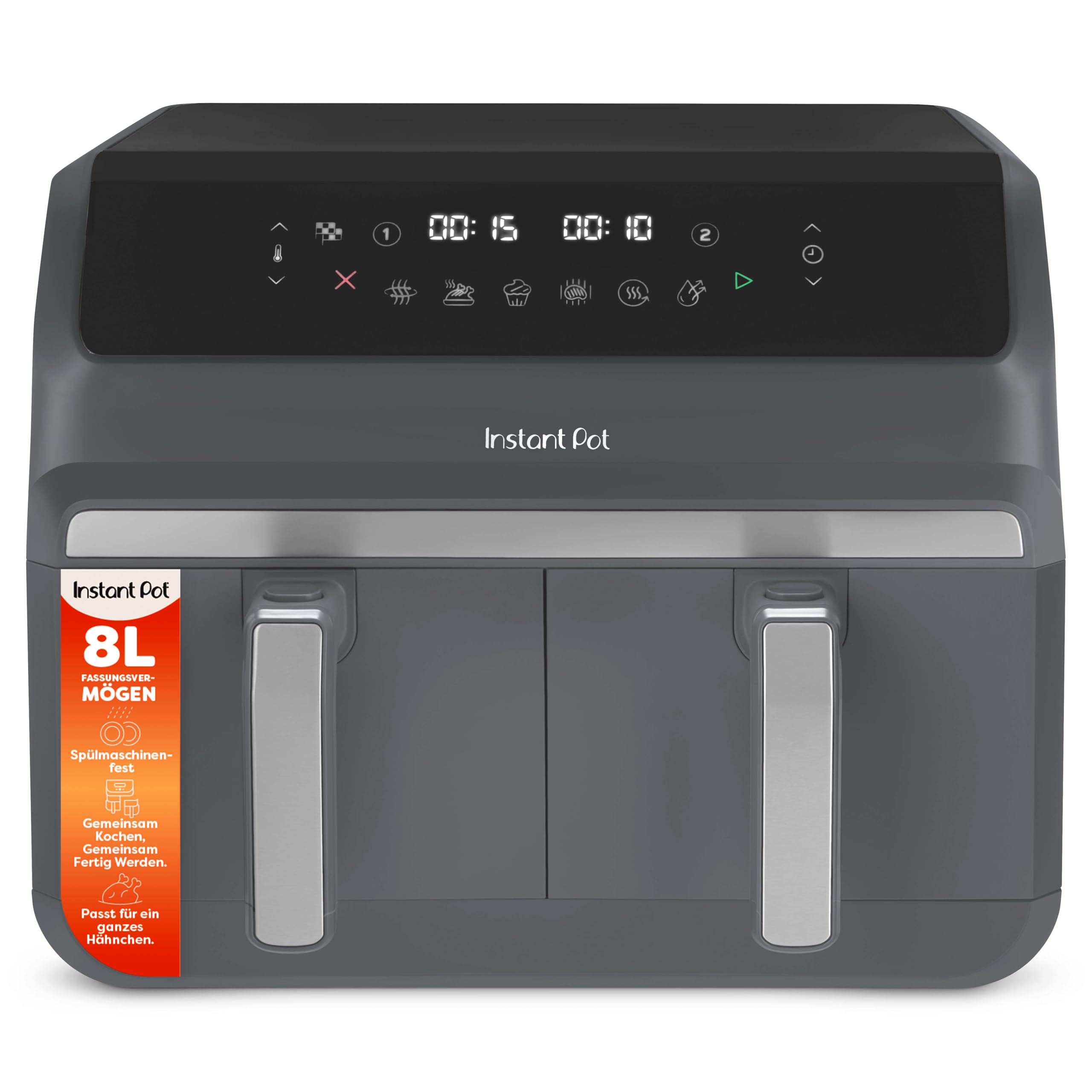 instant-pot-vortex-dual-hei-luftfritteuse-8-l-tr-ffelgrau-8-in-1-doppelkorb image 1